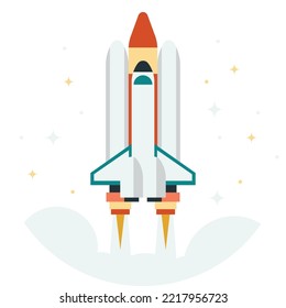 rocket going into space illustration in minimal style isolated on background
