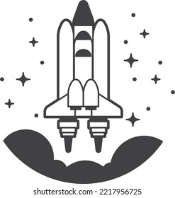 rocket going into space illustration in minimal style isolated on background