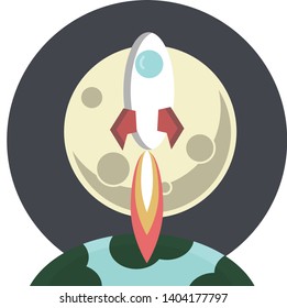 rocket is going out on the world to the moon vector illustration