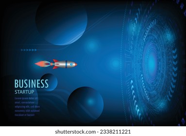 Cohetes yendo al blanco. Despegar el barco espacial con cohetes. Se lanzan cohetes en vuelo espacial. Concepto de inicio de negocio. Ilustración vectorial.