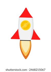 Rocket and golden dollar vector illustration in flat style isolated on white background