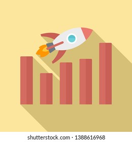 Rocket graph up icon. Flat illustration of rocket graph up vector icon for web design