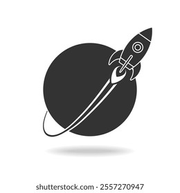 Rocket graphic icon. Flying spaceship sign isolated on white background. Spacecraft symbol. Vector illustration