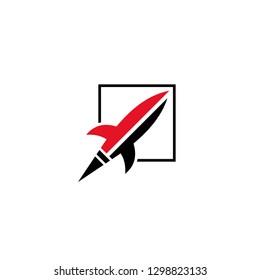 Rocket graphic logo on line square. vector icons.