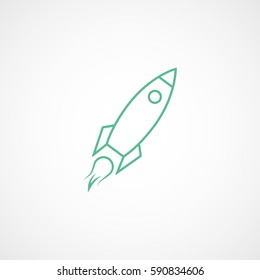 Rocket Green Line Icon On White Background