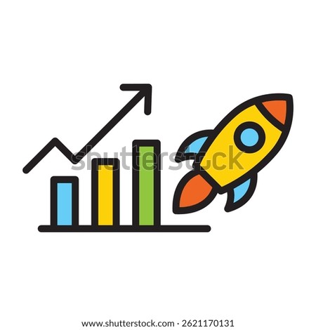 Rocket and growth chart outline icon