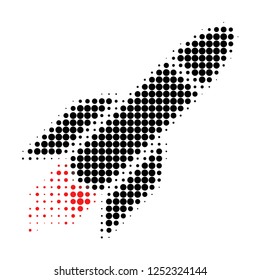 Rocket halftone dotted icon. Halftone pattern contains circle elements. Vector illustration of rocket icon on a white background.