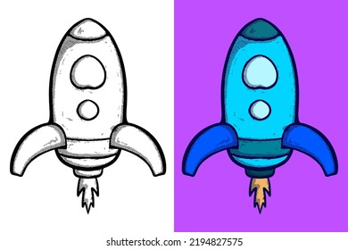 Rocket hand drawn cartoon vintage style free vector