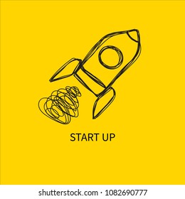 Rocket, hand drawn doodle  launch, start up icon. Vector illustration