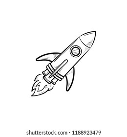 Rocket hand drawn outline doodle icon. Future space travel, universe and technology, launch spaceship concept. Vector sketch illustration for print, web, mobile and infographics on white background.