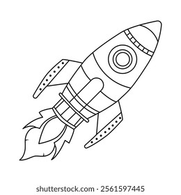 Rocket Hand drawn single line art coloring page for kids vector outline illustration