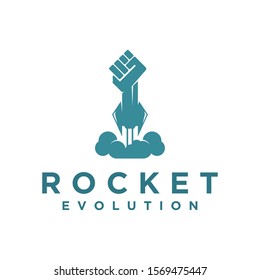 Rocket hand modern future technology evolution logo simple minimalist aero plane space sky.