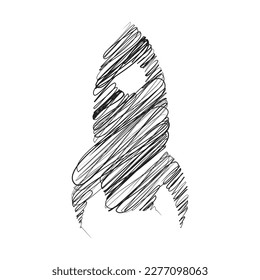 rocket Hand-drawn scribble line art on white background vector illustration design