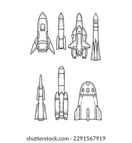 rocket handrawn doodle illustrations vector set