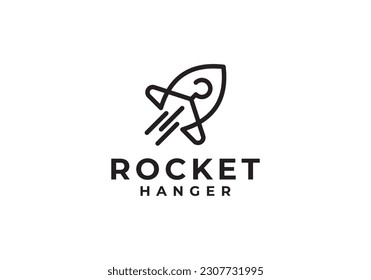 rocket with hanger logo. simple airplane flight icon design