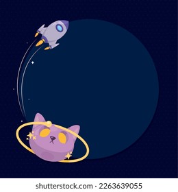 rocket and head cat space scene