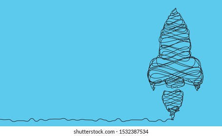 Rocket Headway Boost Growth Grow Up Concept line art sketch scribble vector design