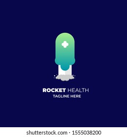 Rocket Health logo with modern gradient style fresh and futuristic. Adaptable for medical brand, hospital rebranding. Ready to use. Vector Illustration EPS 10