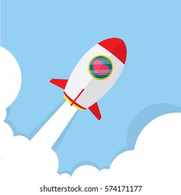  Rocket heart fly to the sky vector illustration