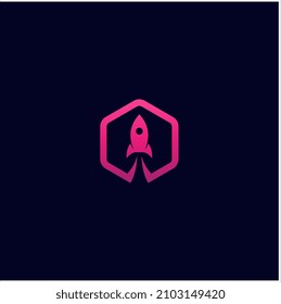 Rocket Hexagon Logo Design Vector Illustration