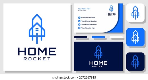 Rockefeller Home House Lanzamiento de espacio Buque Construcción de barcos Sky Fly Up Blue Logo Design con plantilla de tarjeta de visita