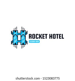 Rocket Hotel Logo Design, Hotel Icon Line Design, Creative and Smart Logo