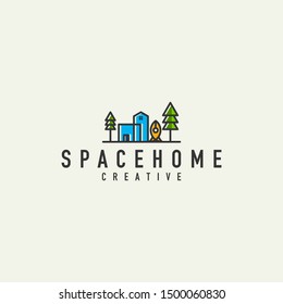 rocket house logo - vector illustration on a light background