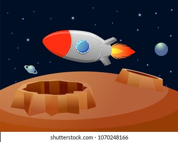 Rocket hovering over a planet vector