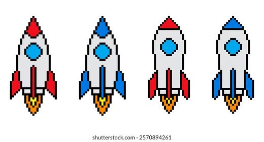 Rocket icn pixel art vintage illustration