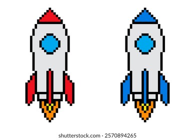 Rocket icn pixel art vintage illustration