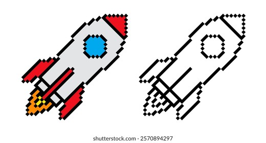 Rocket icn pixel art vintage illustration