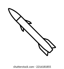 Rocket icon. Black contour linear silhouette. Side view. Editable strokes. Vector simple flat graphic illustration. Isolated object on a white background. Isolate.