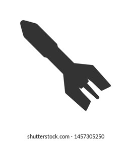 Rocket icon. Black silhouette. Vector drawing. Isolated object on white background. Isolate.