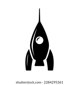 Rocket icon. Black silhouette. Vertical front side view. Vector simple flat graphic illustration. Isolated object on a white background. Isolate.