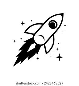Rocket icon. Black spaceship icon isolated. Rocket launching sign. Vector illustration.