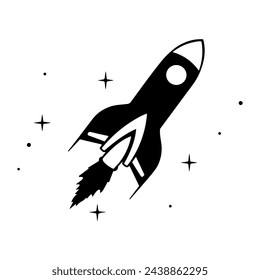 Icono del cohete. Icono de nave espacial negro aislado. Señal de lanzamiento del cohete. Ilustración vectorial.