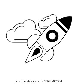 rocket icon cartoon in black and white