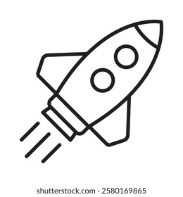 Rocket icon. Cartoon flying rocket line icon.