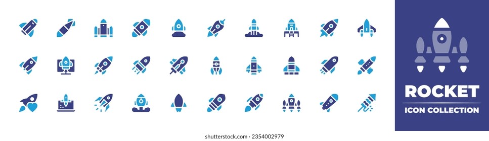 Rocket icon collection. Duotone color. Vector and transparent illustration. Containing rocket, startup, project, space shuttle, rocket ship, favorite, release, launch, and more.