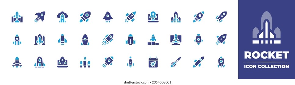 Rocket icon collection. Duotone color. Vector and transparent illustration. Containing startup, rocket, spaceship, start up, future, rocket launch, launching, soyuz rocket, and more.