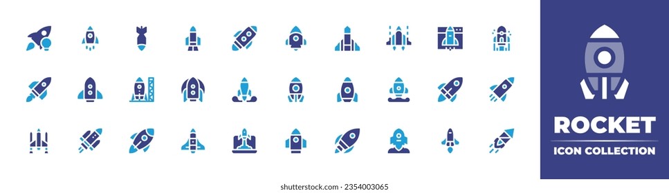 Rocket icon collection. Duotone color. Vector and transparent illustration. Containing rocket, new project, spaceship, launch, rocket launch, startup, start up, rocket ship, and more.
