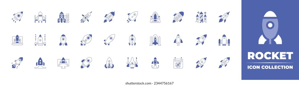 Rocket icon collection. Duotone style line stroke and bold. Vector illustration. Containing rocket, ship, space, shuttle, spaceship, startup, deployment, launch, launching, and more.