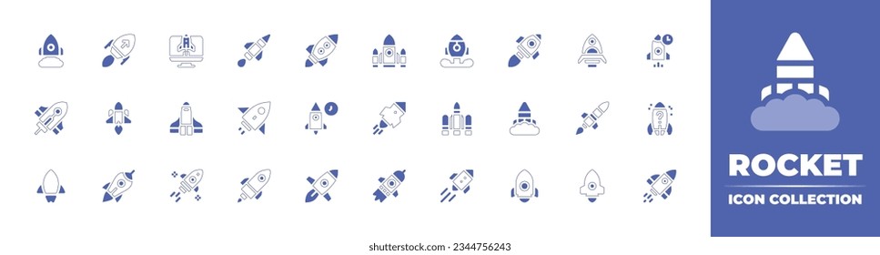 Rocket icon collection. Duotone style line stroke and bold. Vector illustration. Containing startup, rocket, launch, space, shuttle, project, and more.