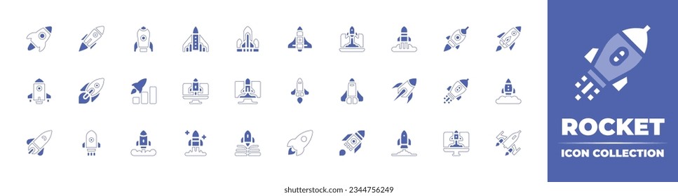 Rocket icon collection. Duotone style line stroke and bold. Vector illustration. Containing startup, spaceship, plane, rocket, high, launch, start, up, entrepeneur, science, fiction, space, and more.