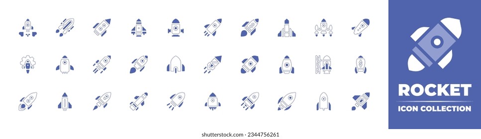 Rocket icon collection. Duotone style line stroke and bold. Vector illustration. Containing rocket, startup, ship, launch, and more.