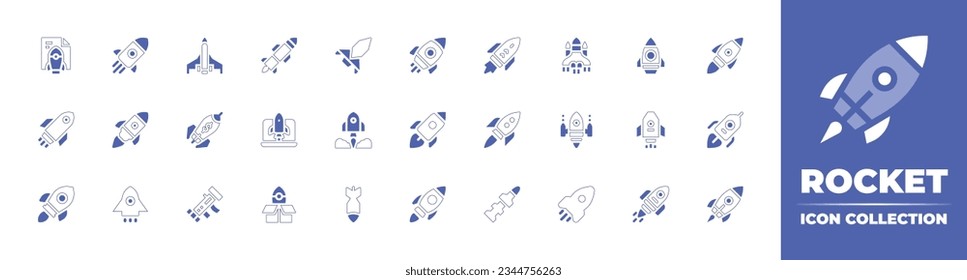 Rocket icon collection. Duotone style line stroke and bold. Vector illustration. Containing deployment, rocket, missile, astronomy, startup, take, off, space, ship, spaceship, launcher, and more.