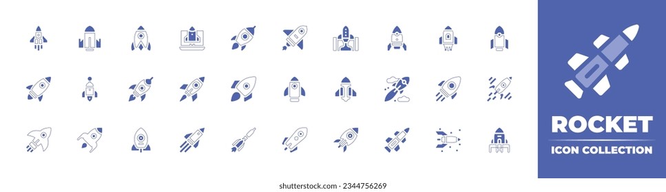 Rocket icon collection. Duotone style line stroke and bold. Vector illustration. Containing rocket, startup, space, shuttle, spaceship, soyuz, and more.