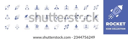 Rocket icon collection. Duotone style line stroke and bold. Vector illustration. Containing startup, spaceship, plane, rocket, high, launch, start, up, entrepeneur, science, fiction, space, and more.