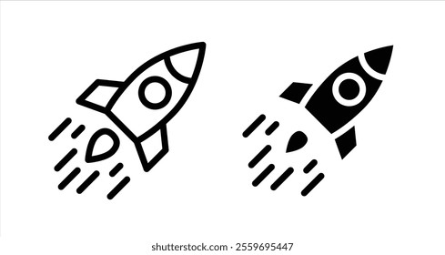 Rocket Icon collection in filled and stroke style.