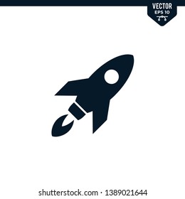 Rocket icon collection in glyph style, solid color vector